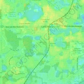 Topografisk kart Lake View, høyde, relieff