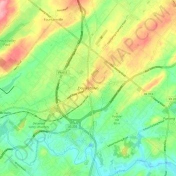 Topografisk kart Doylestown, høyde, relieff