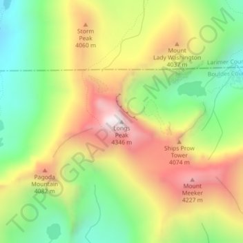 Topografisk kart Longs Peak, høyde, relieff