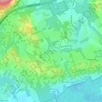 Topografisk kart New Vernon, høyde, relieff