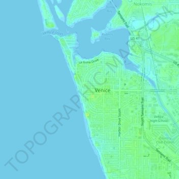 Topografisk kart Venice Beach, høyde, relieff