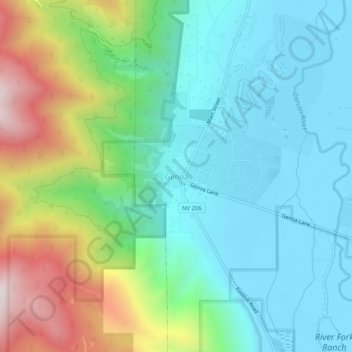 Topografisk kart Genoa, høyde, relieff