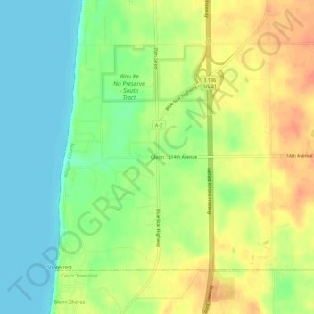 Topografisk kart Glenn, høyde, relieff