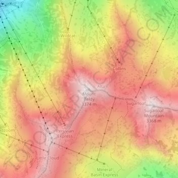 Topografisk kart Mount Baldy, høyde, relieff