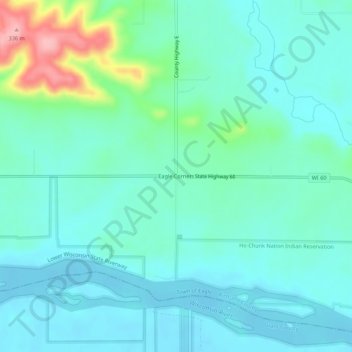 Topografisk kart Eagle Corners, høyde, relieff