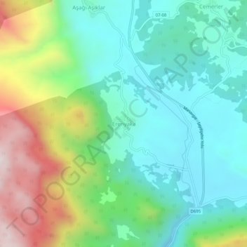 Topografisk kart Erenyaka, høyde, relieff