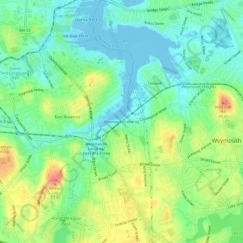 Topografisk kart Weymouth Landing, høyde, relieff