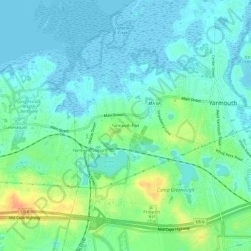 Topografisk kart Yarmouth Port, høyde, relieff