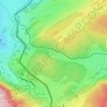 Topografisk kart Saint-Cergue, høyde, relieff