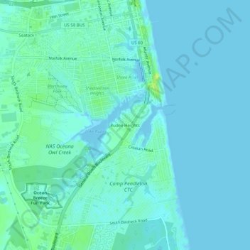 Topografisk kart Rudee Heights, høyde, relieff