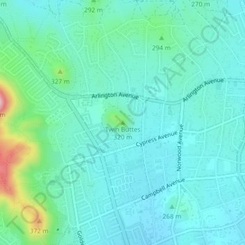 Topografisk kart Twin Buttes, høyde, relieff