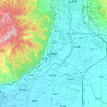 Topografisk kart Jinyuan, høyde, relieff