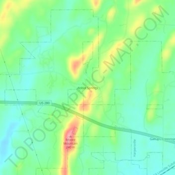 Topografisk kart Abbot Springs, høyde, relieff