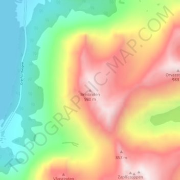 Topografisk kart Breitinden, høyde, relieff