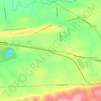 Topografisk kart Kinzers, høyde, relieff