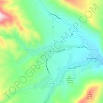 Topografisk kart Beulah, høyde, relieff