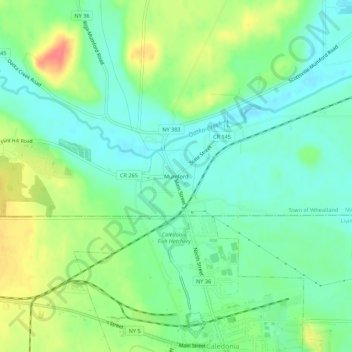 Topografisk kart Mumford, høyde, relieff