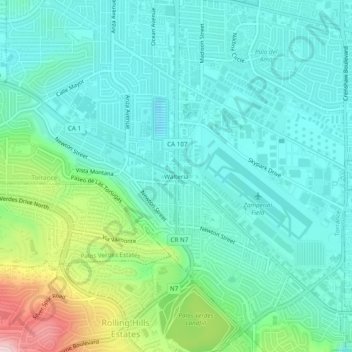 Topografisk kart Walteria, høyde, relieff