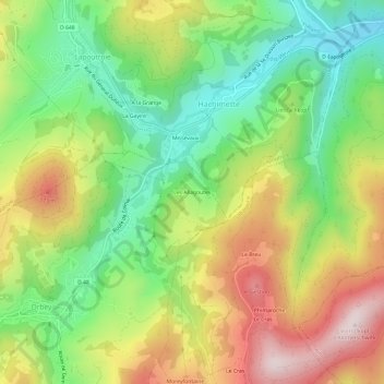 Topografisk kart Les Allagoutes, høyde, relieff