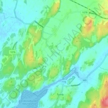 Topografisk kart Aker, høyde, relieff