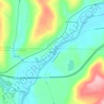 Topografisk kart Nineveh, høyde, relieff