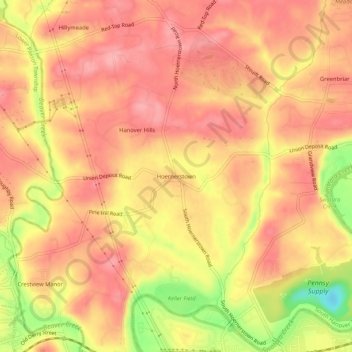 Topografisk kart Hoernerstown, høyde, relieff
