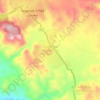 Topografisk kart Adi Angefom, høyde, relieff