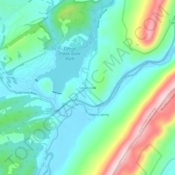 Topografisk kart Canoe Creek, høyde, relieff