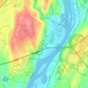 Topografisk kart Oronoque, høyde, relieff