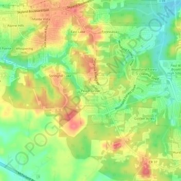 Topografisk kart Peach Grove, høyde, relieff