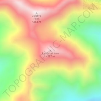 Topografisk kart Red Mountain, høyde, relieff