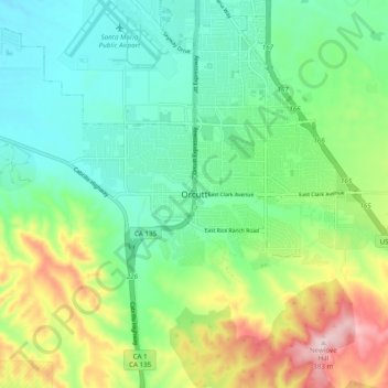 Topografisk kart Orcutt, høyde, relieff