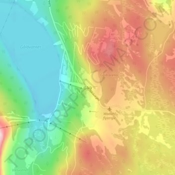 Topografisk kart Gålå, høyde, relieff