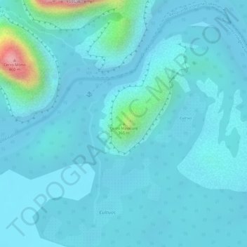Topografisk kart Cerro Mavicure, høyde, relieff