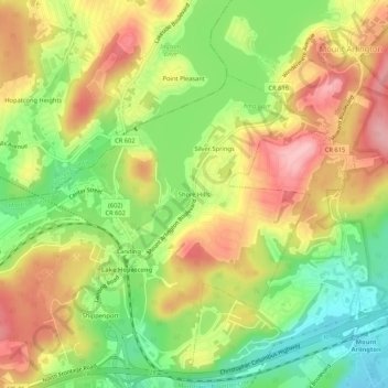 Topografisk kart Shore Hills, høyde, relieff