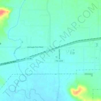 Topografisk kart D'Hanis, høyde, relieff