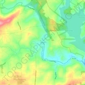 Topografisk kart Lyndell, høyde, relieff