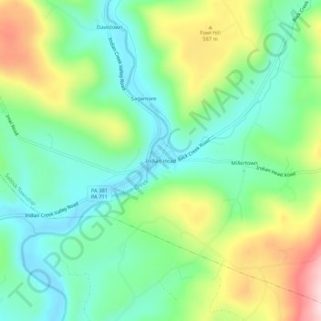 Topografisk kart Indian Head, høyde, relieff