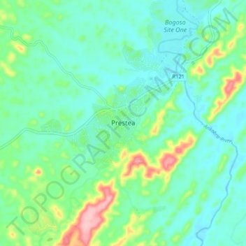 Topografisk kart Prestea, høyde, relieff