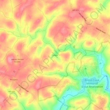 Topografisk kart Cooper, høyde, relieff