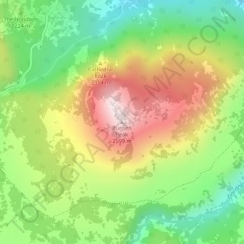 Topografisk kart Bunsen Peak, høyde, relieff