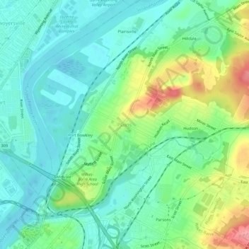 Topografisk kart Plains, høyde, relieff