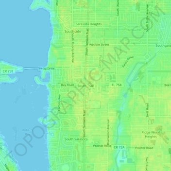 Topografisk kart South Trail, høyde, relieff