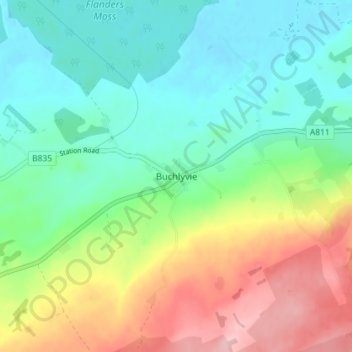 Topografisk kart Buchlyvie, høyde, relieff