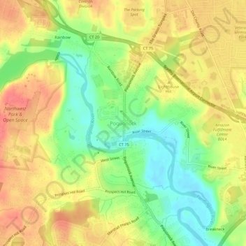 Topografisk kart Poquonock, høyde, relieff