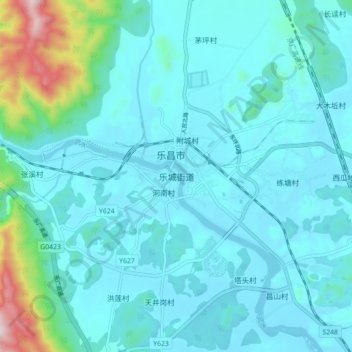 Topografisk kart Lecheng, høyde, relieff