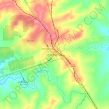 Topografisk kart Hoedspruit, høyde, relieff