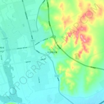 Topografisk kart Wulanhada, høyde, relieff