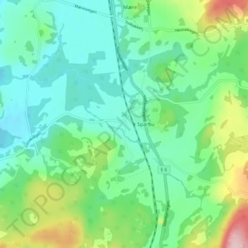 Topografisk kart Kåberg, høyde, relieff