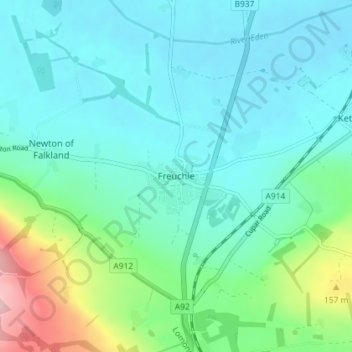 Topografisk kart Freuchie, høyde, relieff